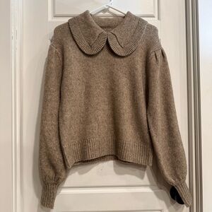 ASTR The Label Peter Pan Collar Sweater Tan Balloon Sleeve Knit Size Small